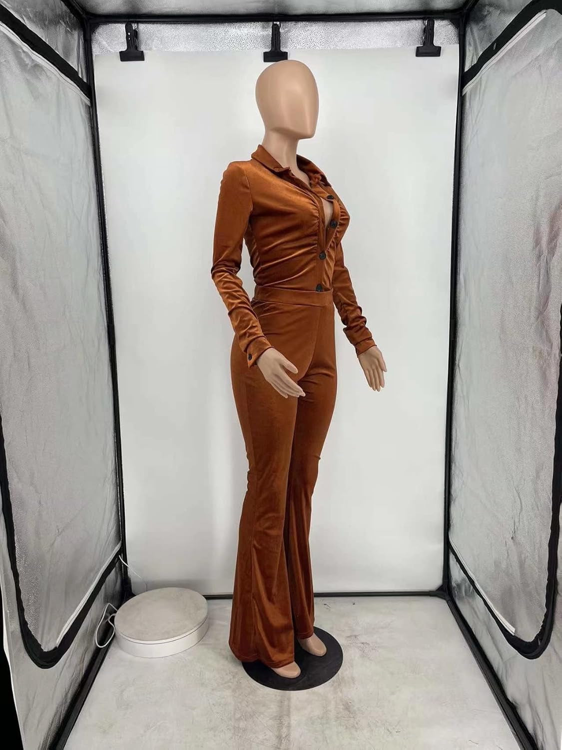 Velour Tracksuit Womens 2 Piece Outfits Pants Set - Women Velvet Long Sleeve Button down Shirt Tops and Bodycon Bell Bottom Flare Long Pants Jumpsuit Lounge Sets Sweatsuits Orange, L