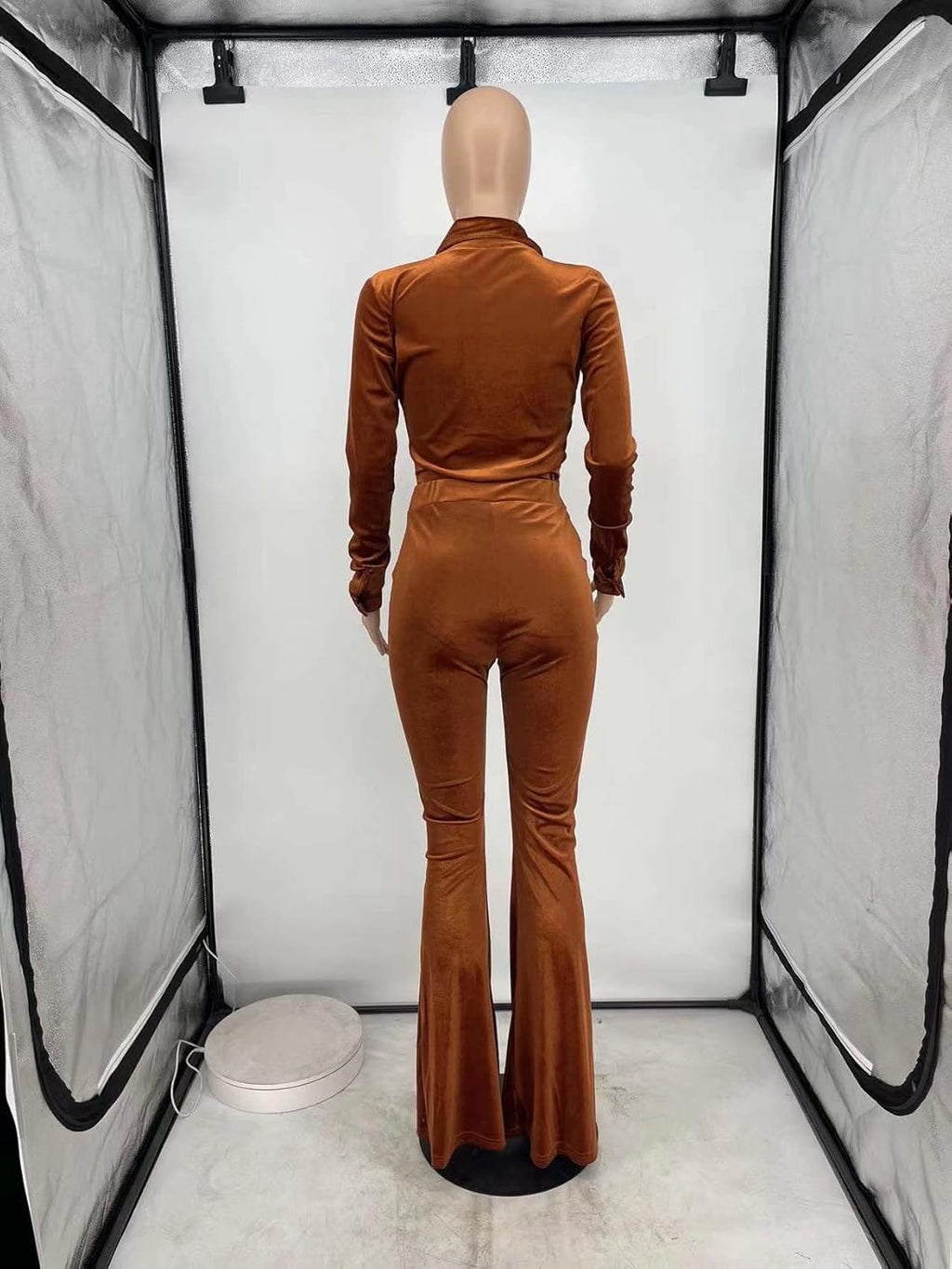 Velour Tracksuit Womens 2 Piece Outfits Pants Set - Women Velvet Long Sleeve Button down Shirt Tops and Bodycon Bell Bottom Flare Long Pants Jumpsuit Lounge Sets Sweatsuits Orange, L